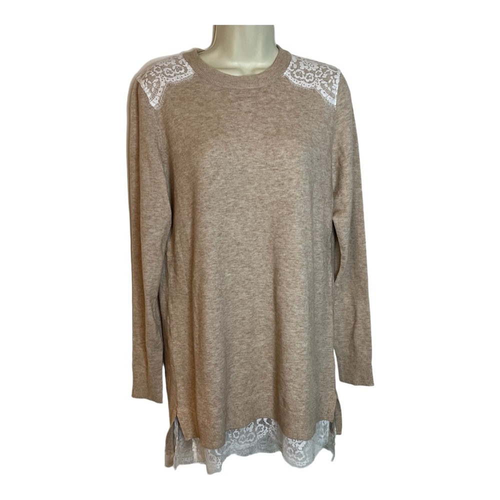Marley Lilly Soft Oatmeal Soft Knit Sweater with Lace Hem